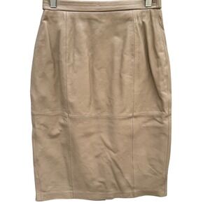 Terry Lewis Classic Luxuries Camel Leather Pencil Skirt Petite 6P Tan Midi T5011